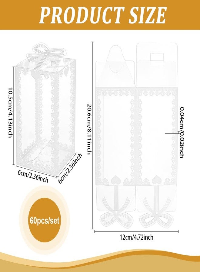 BENECREAT 60Pcs 2.3x2.3x4 Inch Transparent PVC Favor Boxes, Rectangle Bow Knot Pattern Clear Wedding Party Favour Boxes for Candy Chocolate, Festival Gift Packaging - Image 2